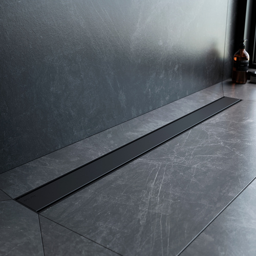 картинка W02SC-U11-090-04BM PrimeFlow Трап для душа линейный универс затвор Tile 90см цвет черн мат от магазина Сантехстрой