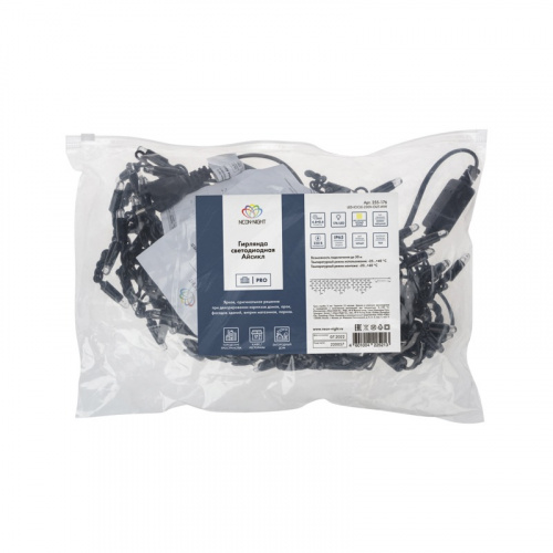 картинка Гирлянда светодиодная Бахрома (Айсикл),  4,8х0,6м,  176 LED ТЕПЛЫЙ БЕЛЫЙ,  черный ПВХ,  IP65, эффект мерцания,  230В NEON-NIGHT (нужен шнур питания 303-500) от магазина Сантехстрой