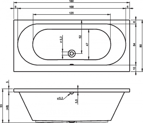 картинка Акриловая ванна Riho Carolina 180x80 B056001005 (BB5400500000000) без гидромассажа от магазина Сантехстрой