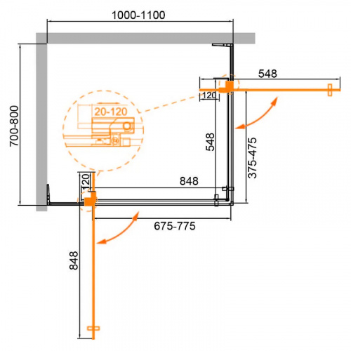 картинка Душевой уголок Cezares Slider 110x80 SLIDER-AH-2-70/80-100/110-GRIGIO-NERO профиль Черный матовый стекло тонированное от магазина Сантехстрой