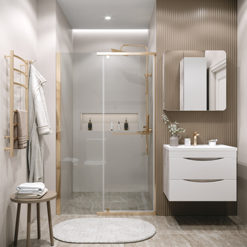 картинка Дверь в нишу Grossman Pragma 100.K33.03.100.32.00 (100х195) золото сатин,стекло прозрачное,распашная, 1 место от магазина Сантехстрой