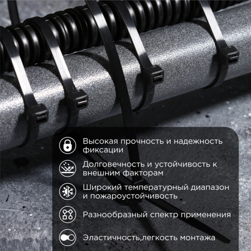 картинка Хомут-стяжка кабельная нейлоновая 400x4,8мм,  черная (100 шт/уп) REXANT от магазина Сантехстрой