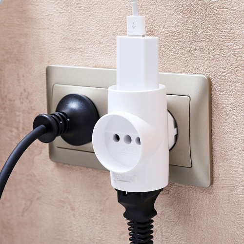 картинка Тройник электрический 10 А без заземления белый REXANT от магазина Сантехстрой