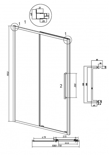 картинка Дверь в нишу 100.K33.02.110.42.00 Cosmo (110*195) графит сатин, стекло прозрачное, 1 место от магазина Сантехстрой