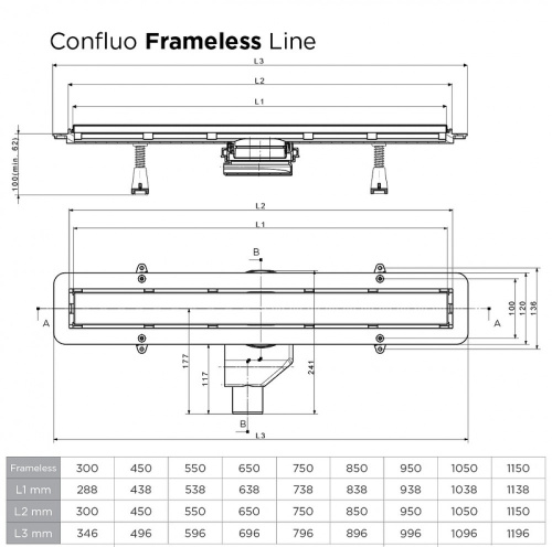 картинка Душевой лоток Pestan Confluo Frameless Line 650 Black Matte 13701320 с решеткой Черный матовый / полая под плитку от магазина Сантехстрой