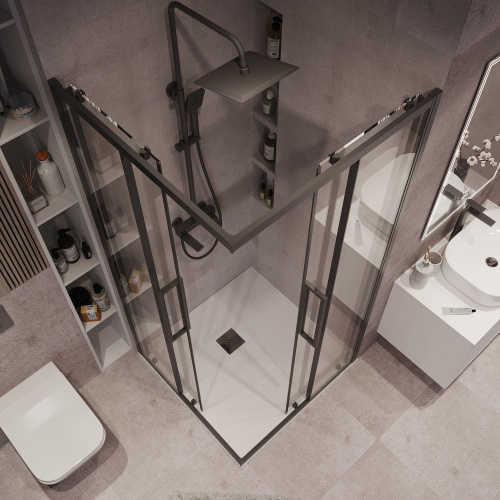 картинка Душевое ограждение Grossman Cosmo 300.K33.02.9090.21.00 (90х90х195) квадрат,раздвижная,черный матовый,стекло прозрачное, 1 место от магазина Сантехстрой