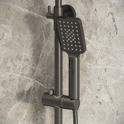 картинка Душевая стойка Cosmo 500.K35.02.420 с верхним душем, ручной лейкой и смесителем, графит сатиновый от магазина Сантехстрой