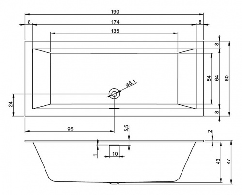 картинка Ванна RIHO RETHING CUBIC FALL 190x80 см (заполнение через перелив), акрил от магазина Сантехстрой