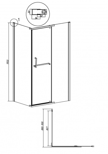 картинка Боковая стенка Grossman Pragma 200.K33.03.90.10.02 (90х195) хром,стекло шиншилла, 1 место от магазина Сантехстрой