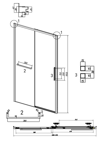 картинка Дверь в нишу 100.K33.05.130.21.02 Style (130*195) черный матовый, стекло шиншилла, 1 место от магазина Сантехстрой