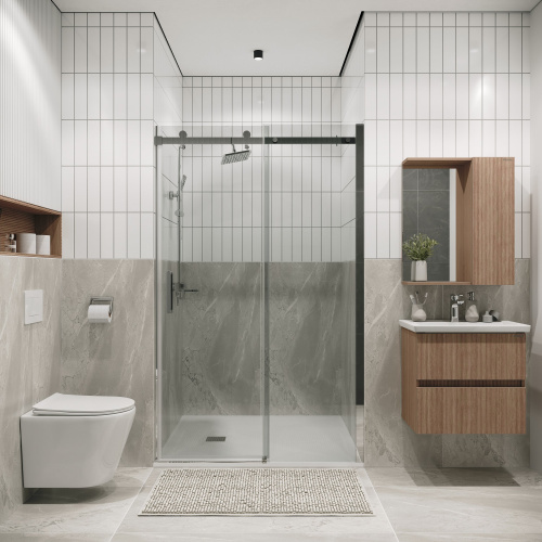 картинка Дверь в нишу 100.K33.04.130.10.00 Classic (130*195) хром, стекло прозрачное, 1 место от магазина Сантехстрой