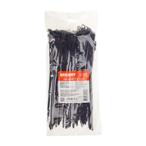 картинка Хомут-стяжка нейлоновая под винт 200x4,3мм,  черная (100 шт/уп) REXANT от магазина Сантехстрой