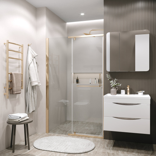 картинка Дверь в нишу 100.K33.03.120.32.00 Pragma (120*195) золото сатин, стекло прозрачное, 1 место от магазина Сантехстрой