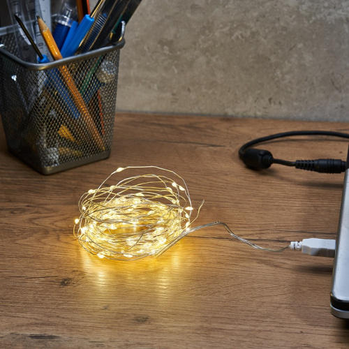 картинка Гирлянда Роса 10 м,  100 LED, USB,  теплое белое свечение NEON-NIGHT от магазина Сантехстрой