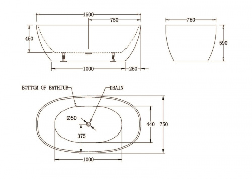 картинка Акриловая ванна BelBagno 150x75 BB81-1500-W0 без гидромассажа от магазина Сантехстрой