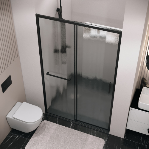 картинка Дверь в нишу 100.K33.05.130.21.02 Style (130*195) черный матовый, стекло шиншилла, 1 место от магазина Сантехстрой