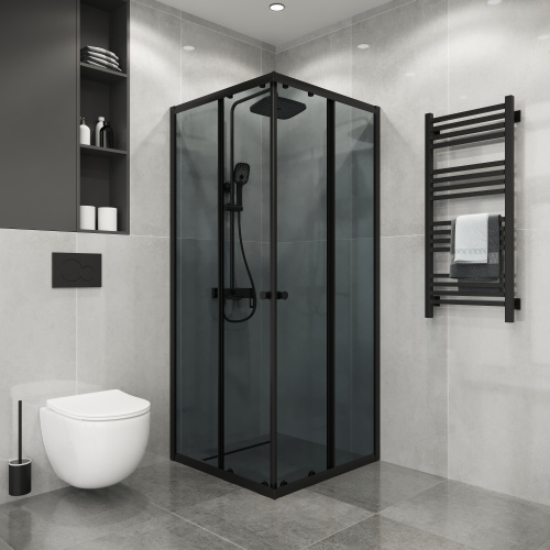 картинка Душевое ограждение Niagara Eco NG-1008-14QT (80х80х190) квадрат,раздвижное,черный,стекло тонированное,1 место от магазина Сантехстрой