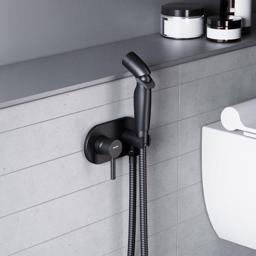 фото 212000300 option, смеситель монтируемый в стену, с гиг. душем, чёрный