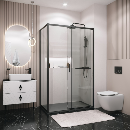 картинка Боковая стенка Grossman Style 200.K33.05.90.21.00 (90х195) черный матовый,стекло прозрачное, 1 место от магазина Сантехстрой