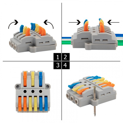 картинка Клемма СМК 3х2 проходная разветвительная 3 полюса,  с монтажной площадкой (1 ввод,  2 вывода на полюс) (50 шт. /уп. ) REXANT от магазина Сантехстрой