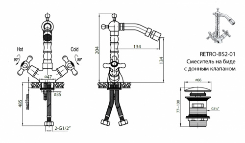 фото смеситель для биде cezares retro-c-bs2-01 хром