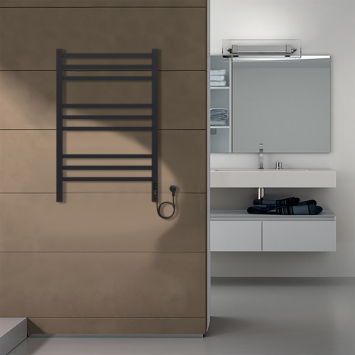 картинка Полотенцесушитель электрический AZARIO ANCONA 500/800 квадрат, 9 секций, диммер справа, черный (AZ71858B) от магазина Сантехстрой