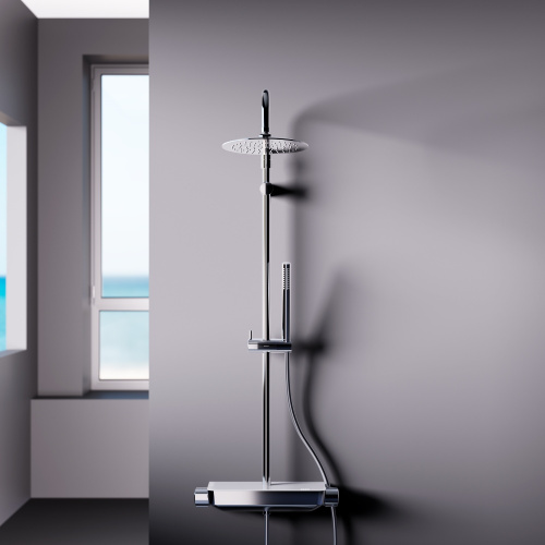 картинка 936780000 Scandinavian Pure душевая система с душевым смесителем-полкой, хром от магазина Сантехстрой