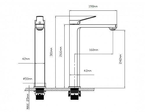 картинка Смеситель для накладной раковины Arco VBF-4AR02MB однорычажный, черный от магазина Сантехстрой