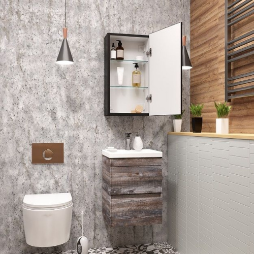 картинка Зеркало-шкаф с подсветкой ART&MAX TECHNO AM-Tec-350-650-1D-R-DS-F-Nero от магазина Сантехстрой