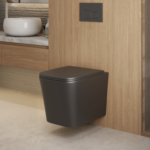 картинка Унитаз подвесной Grossman GR-4441BMSQ (530х360х365) безободковый,черный матовый с тонкой крышкой,микролифт,смыв торнадо,1 место от магазина Сантехстрой