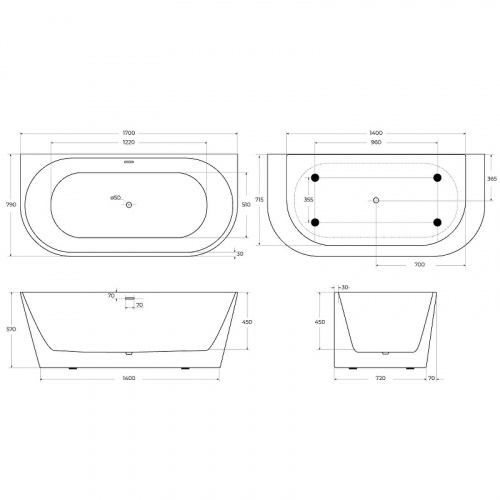 картинка Акриловая ванна BelBagno 170x80 BB710-1700-800 без гидромассажа от магазина Сантехстрой
