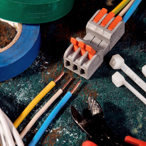 картинка Клемма СМК 222-423R проходная разъемная 3 полюса серая 0,2-2,5/4мм² (40 шт/уп) REXANT от магазина Сантехстрой