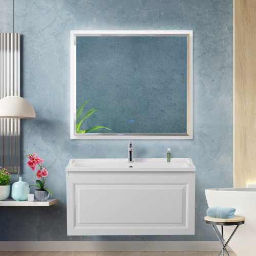 картинка Зеркало Cezares Interni 100 CZR-SPC-INT-1000-900-LED-TCH-WARM-BL с подсветкой Bianco Lucido с сенсорным выключателем и подогревом от магазина Сантехстрой