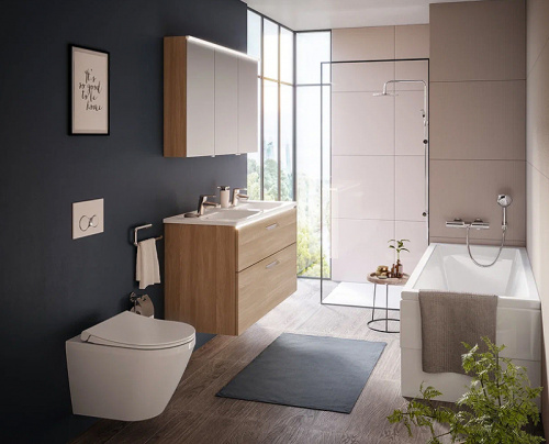 картинка Комплект унитаза с инсталляцией Vitra Integra Round 9856B003-7205 с сиденьем Микролифт и клавишей смыва Хром глянцевый от магазина Сантехстрой