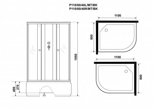 картинка Душевая кабина Niagara p110/80/40l/mt/bk от магазина Сантехстрой