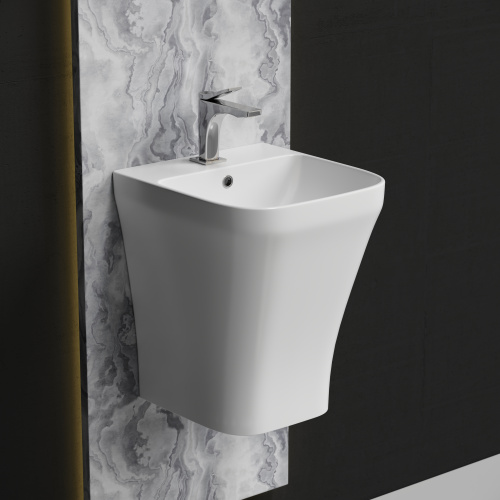 картинка CN6067 Раковина моноблок подвесная DION с отверстием под смеситель, со сливом переливом от магазина Сантехстрой