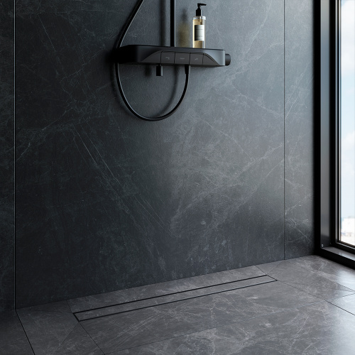 картинка W02SC-U11-080-04BM PrimeFlow Трап для душа линейный универс затвор Tile 80см цвет черн мат от магазина Сантехстрой