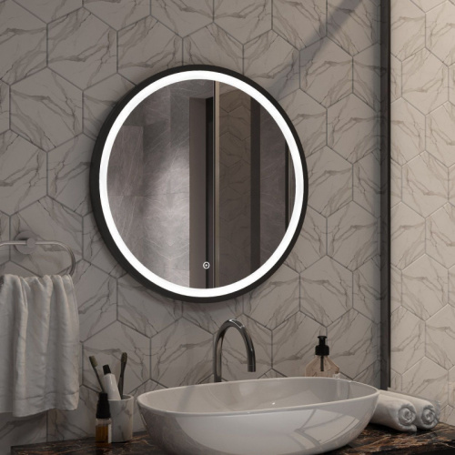 картинка Зеркало Art&Max Livorno AM-Liv-800-DS-F-Nero 80x80 с подсветкой, черный от магазина Сантехстрой
