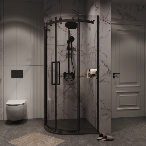 картинка Душевое ограждение Grossman Classic 301.K33.04.9090.21.00 (90х90х195) четверть круга,раздвижная,черный матовый,стекло прозрачное, 1 место от магазина Сантехстрой