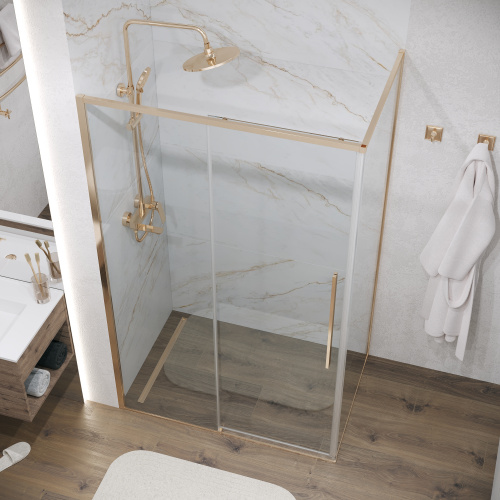 картинка Душевое ограждение Grossman Galaxy 100.K33.01.140.32.00-200.K33.01.90.32.00 (140х90х195) раздвижная,золото сатин,стекло прозрачное,2 места от магазина Сантехстрой