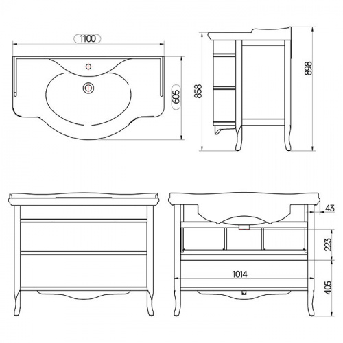 картинка TW Armony, База с раковиной Azzurra GIU200110/ALZA bi*1, 112*62см, 2 ящика, доводчики Blum, цвет: GRAFITE, ручки: серебро антик (спецЦЕНА со склада!) от магазина Сантехстрой