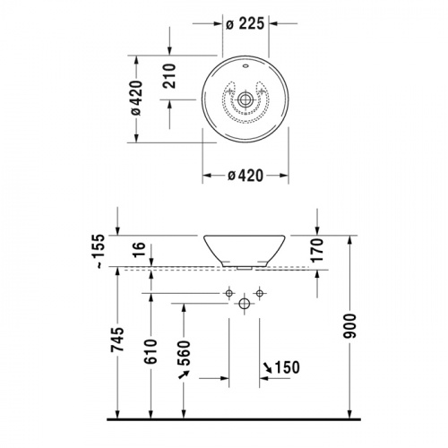 картинка Duravit Bacino Раковина круглая 42 cm с переливом, без отв под смеситель, вкл. крепление, цвет белый (СПЕЦЦЕНА) от магазина Сантехстрой