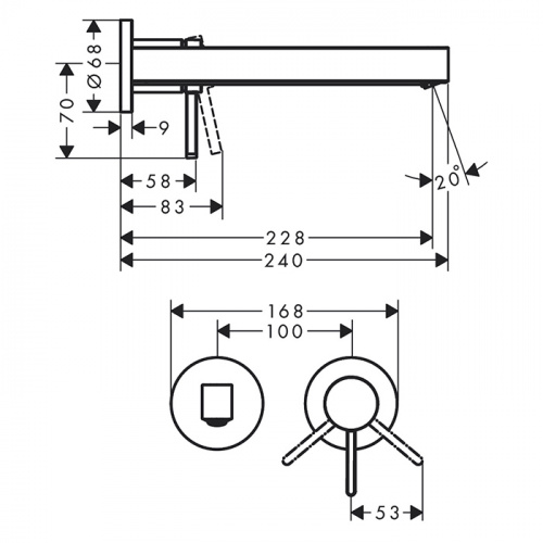 картинка HANSGROHE FINORIS Смеситель для раковины настенный, однорычажный, излив 228 мм., внешняя часть, цвет хром от магазина Сантехстрой