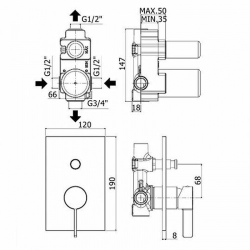 фото смеситель paffoni rock ro015cr хром, для душа