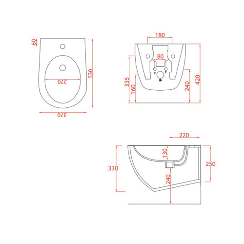 картинка Artceram FILE 2.0  Биде подвесное 36х52 см, с креплениями, с 1 отв под смеситель, цвет: черный от магазина Сантехстрой