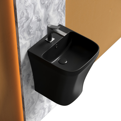 картинка CN6067MB Раковина моноблок подвесная DION (цвет Чёрный Матовый) с отверстием под смеситель, со сливо от магазина Сантехстрой