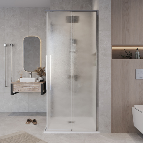 картинка Душ.ограждение 300.K33.01.9090.10.02 Galaxy (90*90*195) квадрат,раздвижная,хром,стекло шиншилла,1мес от магазина Сантехстрой