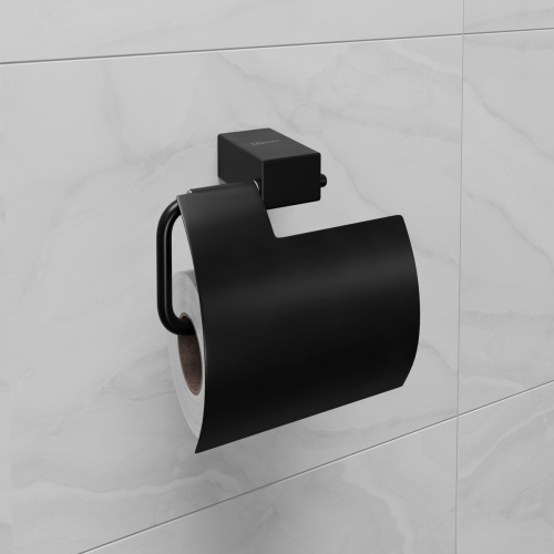 картинка Держатель для туалетной бумаги Lemark SMOOTH LINE с крышкой, чёрный матовый (9722011) от магазина Сантехстрой