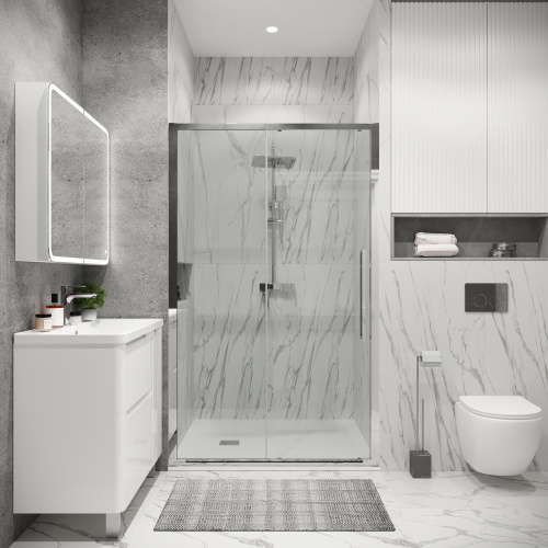 картинка Дверь в нишу Grossman Cosmo 100.K33.02.100.10.00 (100х195) хром,стекло прозрачное,раздвижная, 1 место от магазина Сантехстрой