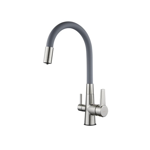 картинка Смеситель для кухни с подключением фильтра для воды D-Lin D159317-4H, сатин/серый от магазина Сантехстрой